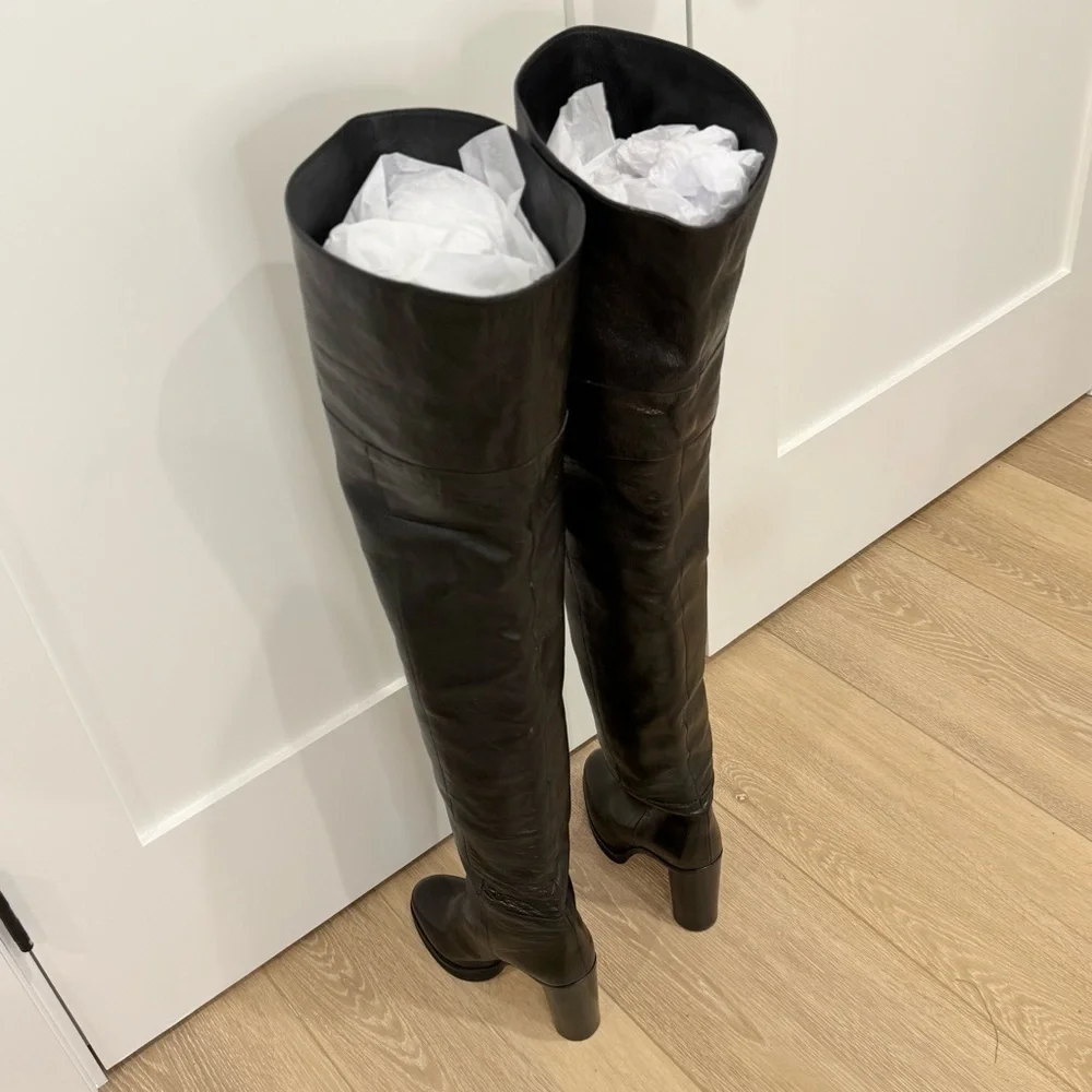 Isabel Marant Lurna Black Leather Thigh High Boots Size 37/7 Runway Statement